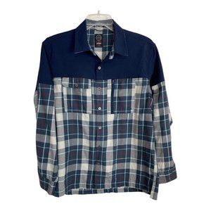 Wrangler ATG Mens Shirt Size Large Button Down Blue Plaid Long Sleeve Western